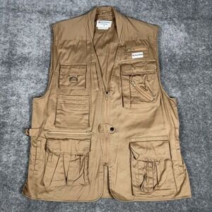 Vintage Fuji Film Vest Mens XL Brown Outdoors Photography Utility‎ Zip Pocket